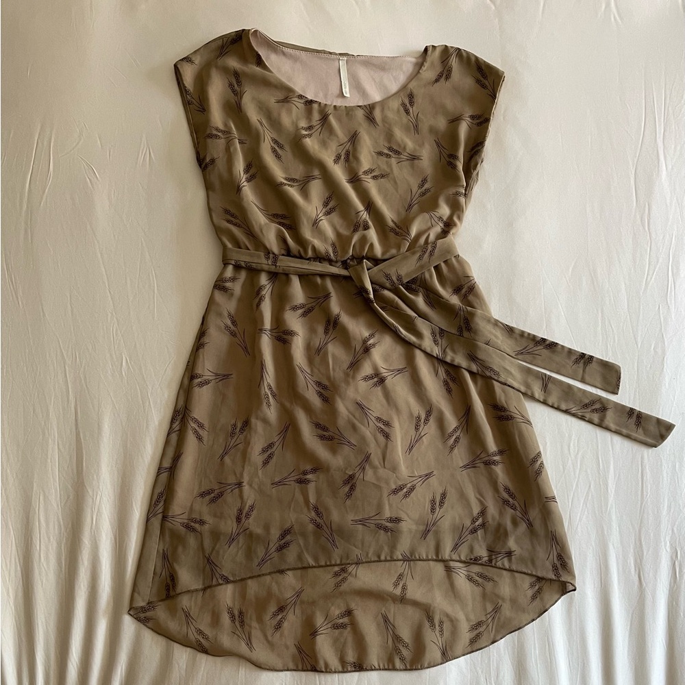 Twee ModCloth Dress with Wheat Design and High Low Hem